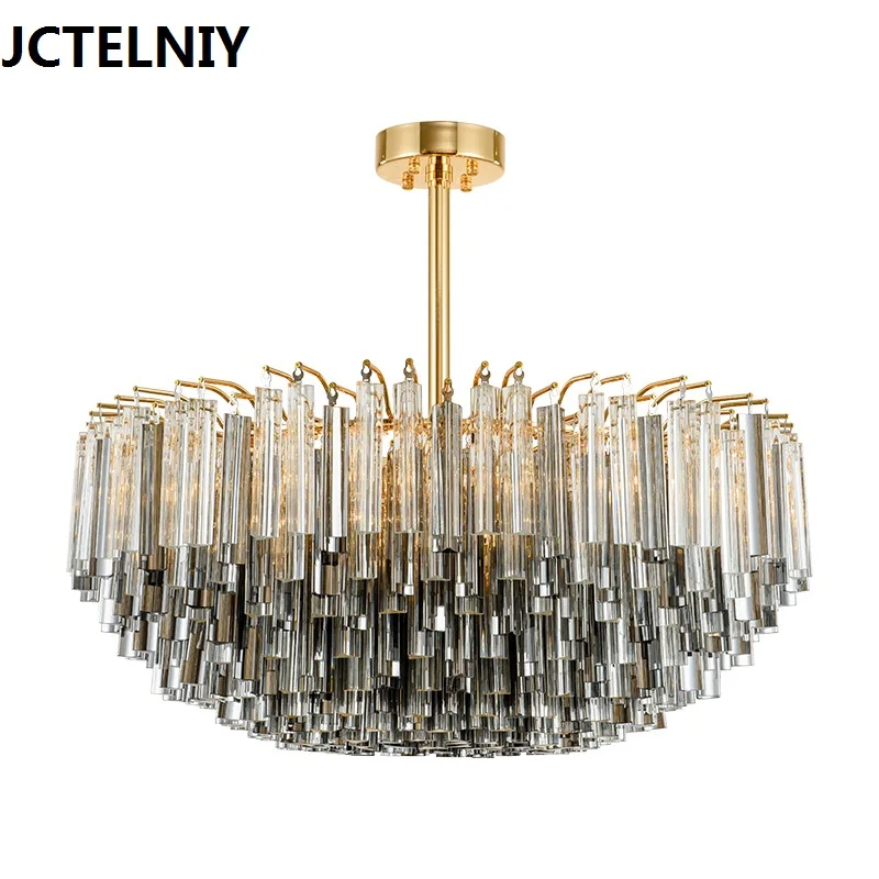 New deluxe crystal rod LED chandelier postmodern personality design Nordic style living room exhibition hall fashion lamp