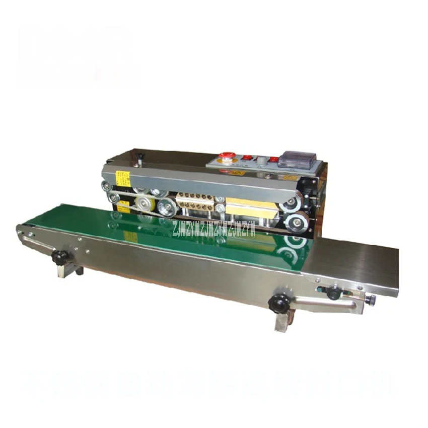 Máquina de sellado continuo de acero inoxidable FR800, bolsa de aluminio y plástico, máquina de sellado térmico automático 110V/220V 80W