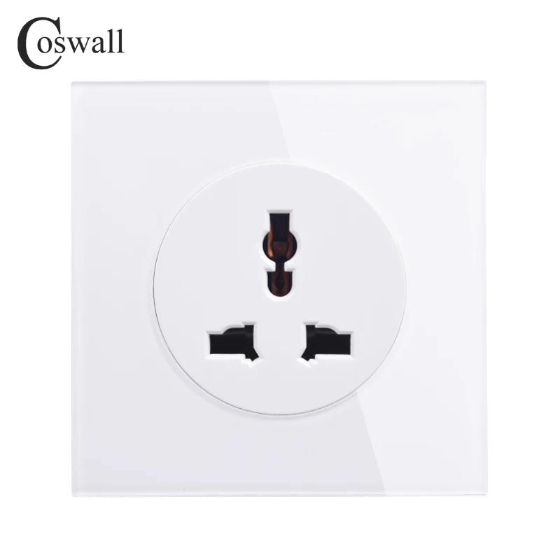 Coswall FULL Crystal Glass Panel 13A Universal Wall Power Socket Grounded With Child Protective Lock R11 Series White Black Grey