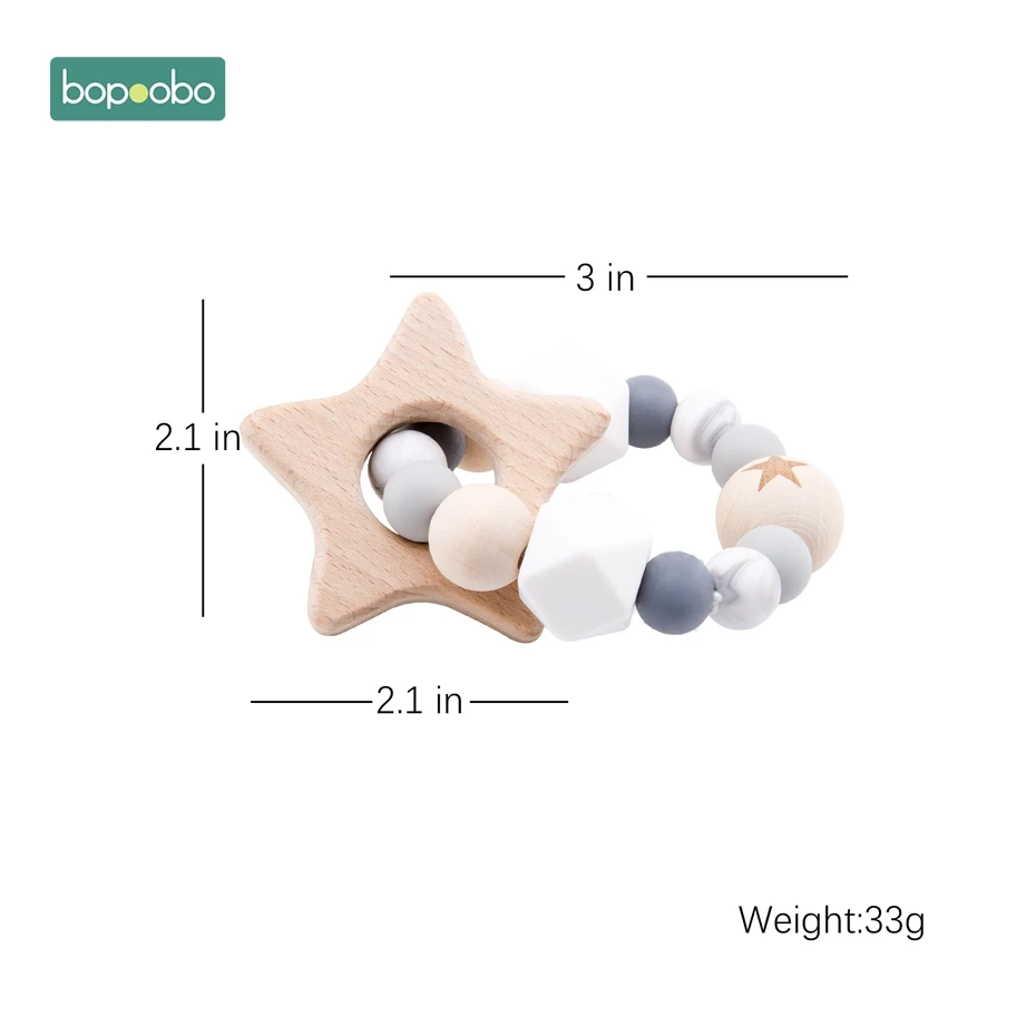 Bopoobo 1 pc sonajero de bebé de conejo madera dentición mordedor de silicona pulseras Montessori juguetes para los niños, regalo de juguetes,