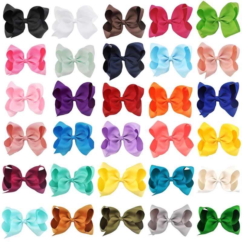 New 6 Inch Girls Cute Solid Color Grosgrain Ribbon Hair Bows Children Princess Hairpins Kids Bowknot Hairclip Hair Accessories