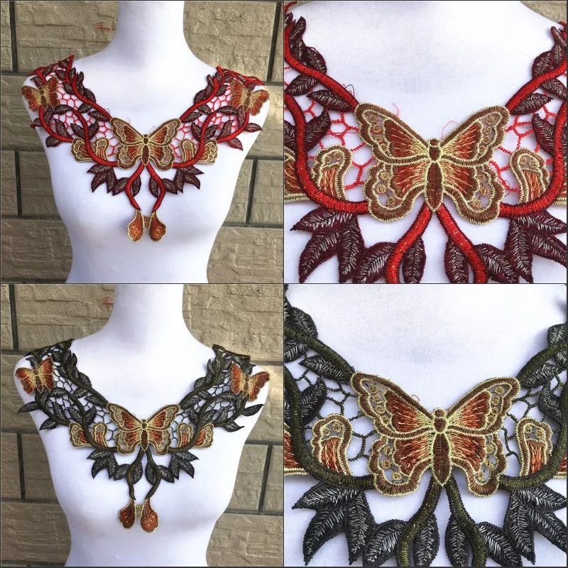 1Pc motyl Venise kołnierz do dekoltu z koronki sukienka z tkaniny aplikacja Motif bluzka szycia wykończenia DIY Custome dekoracji akcesoria