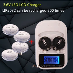 1PCS charger+4PCSLIR2032 button battery , battery rechargeable LIR2032 LIR2025 LIR2016 3.6V , LED battery charger display, USB i