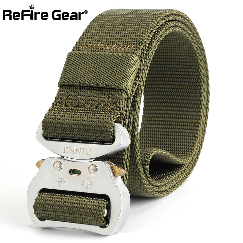 ReFire Gear New SWAT Military Equipment Army Belt Men Quick Release Nylon Tactical Belt Knock Off Silver Buckle Waist Belt 3.8cm