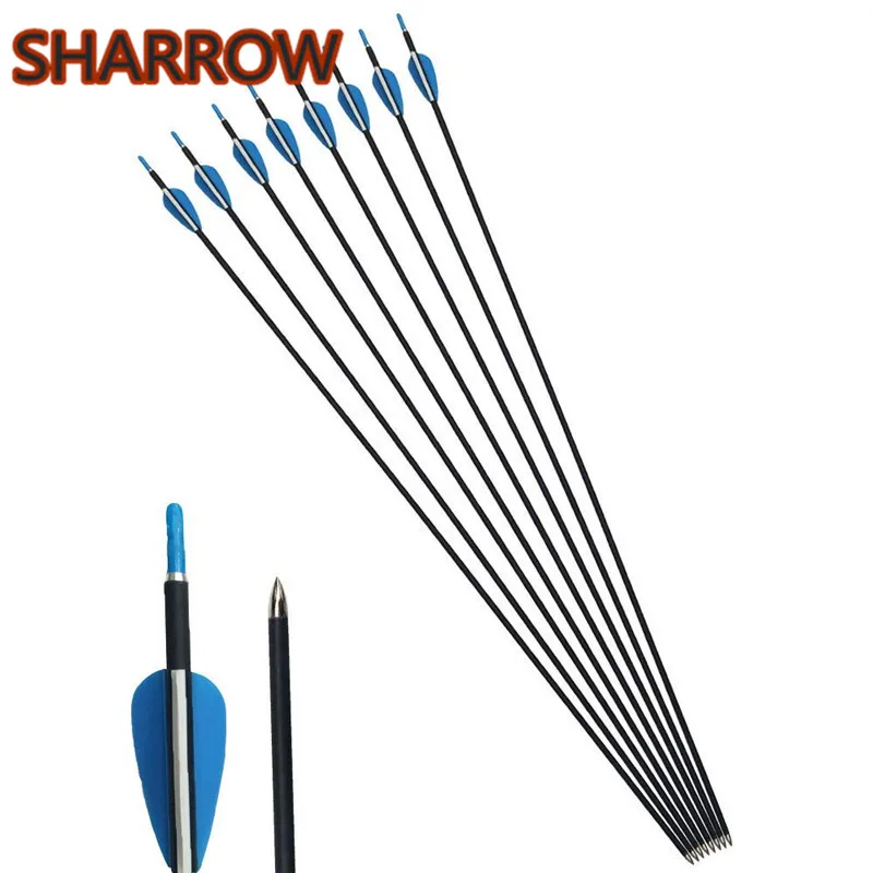 

12/24Pcs 30" Archery Carbon Arrows Shaft Spine 1000 Target Target Steel Point Tips For Recurve Compound Bow Shooting Accessories