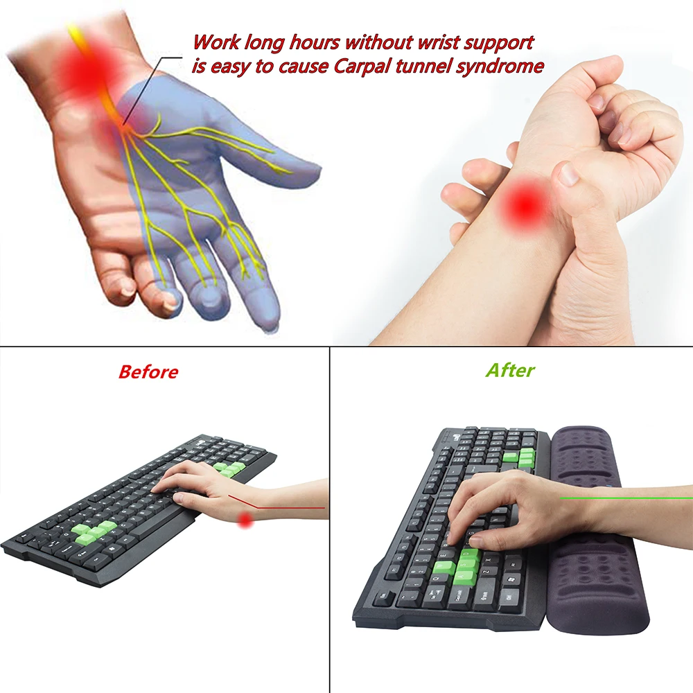 Keyboard wrist rest support cushion pad, comfortable memory foam padded, ergonomic wrist pillow for office & gaming keyboard