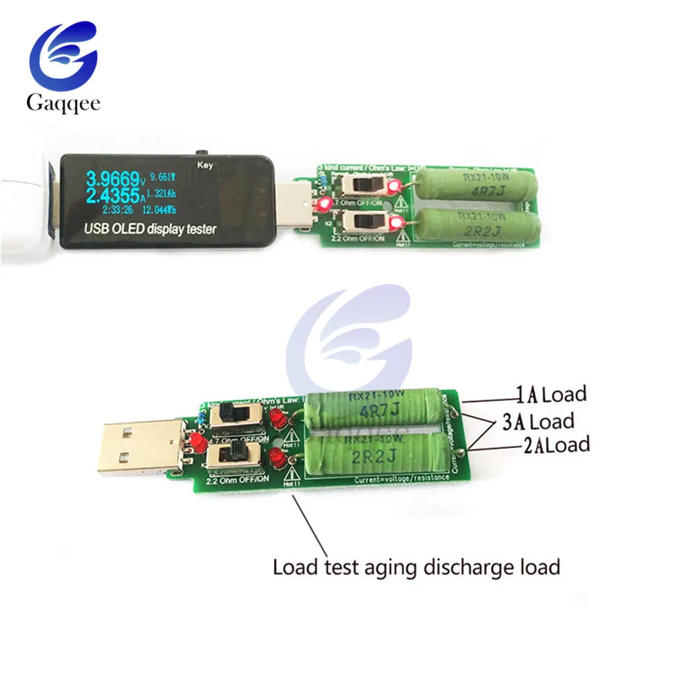 USB resistor dc electronic load With switch adjustable current 5V 1A/2A/3A battery capacity voltage discharge resistance tester