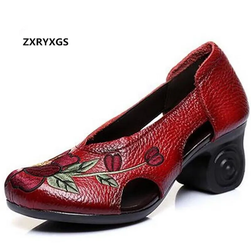 2024 New Elegant Hollow Embroidery Cowhide Leather Shoes Woman Fashion Sandals Wedding Shoes Women Fashionable Shoes High Heels