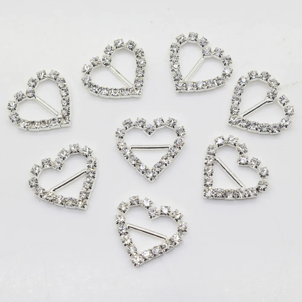 Fashion 10Pcs Silver Color Rhinestone Buckle DIY Metal Sliding Buckle, Bow Headband, Scrapbook Decoration Accessories 17*18MM