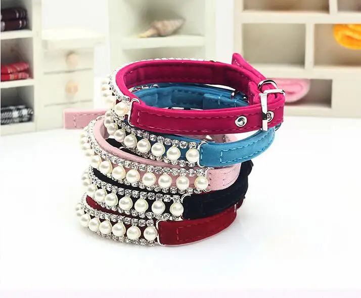 New Fashion Diamond Dog Pet Collar Puppy Collars Cat Accessories Rhinestone With Buckle Personalized Pearl Necklace For Pet Dogs