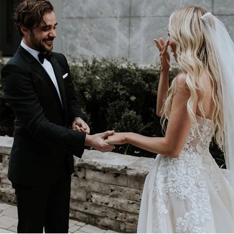 Robe De mariée élégante en dentelle, Corset transparent en Tulle, avec des Appliques en dentelle, collection 2019