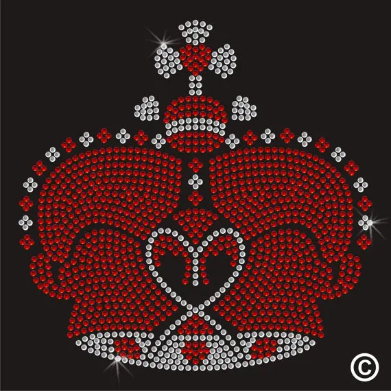 2pc/lot Red and white Crown Motif Rhinestone Transfer hot fix rhinestone applique iron on applique patches shirt