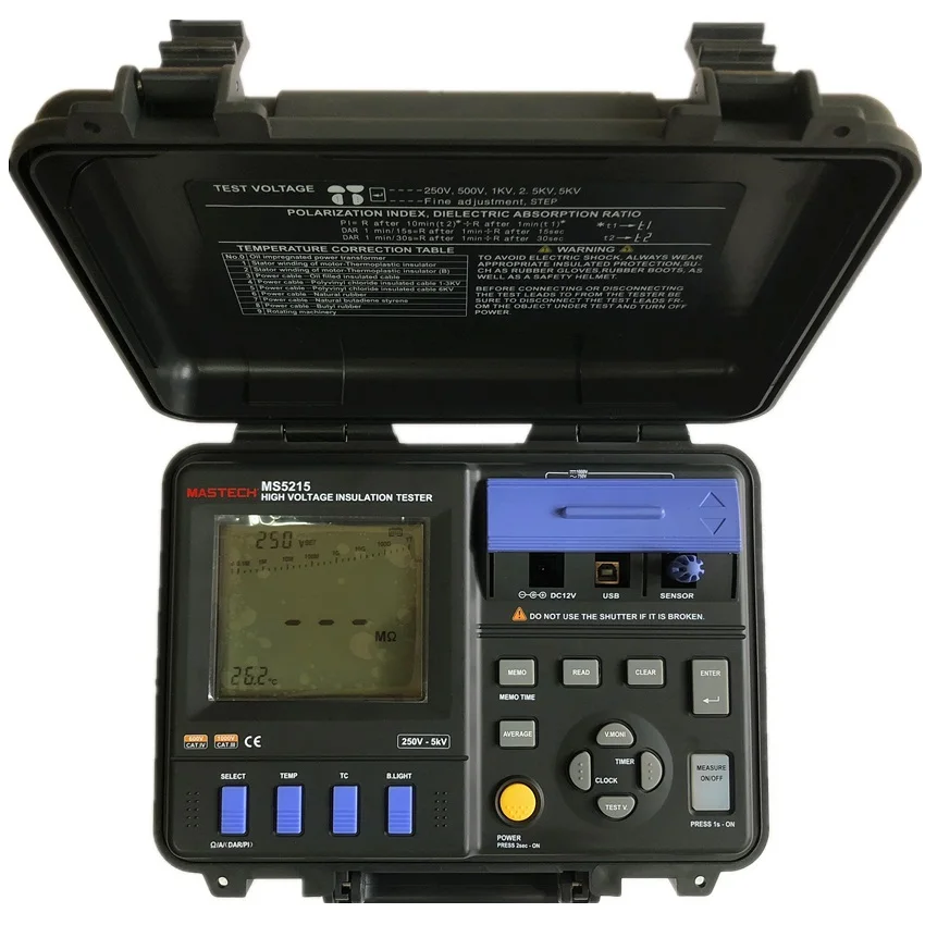 MS5215 HIGH VOLTAGE DIGITAL INSULATION TESTER 250V~5000V 3mA 5T ohm Step-Voltage Leakage current Data logging USB