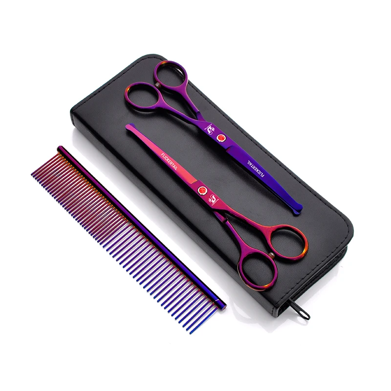 2017 Brand New 6.5 inch Professional Pet Dog Grooming Round Scissors Straight Scissors & Curved Shear with Comb 3pcs/set