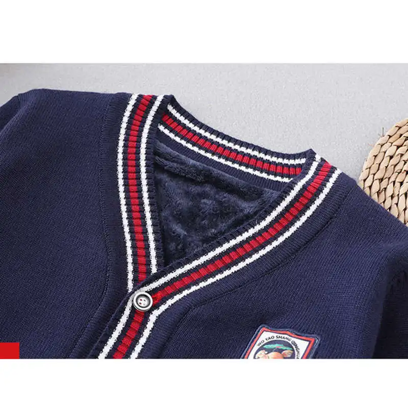 Boys Sweaters Fall new England Style Baby Boy V-neck Knit Sweater Cotton Winter Warm Cardigans for Teenage Girls Outerwear Tops