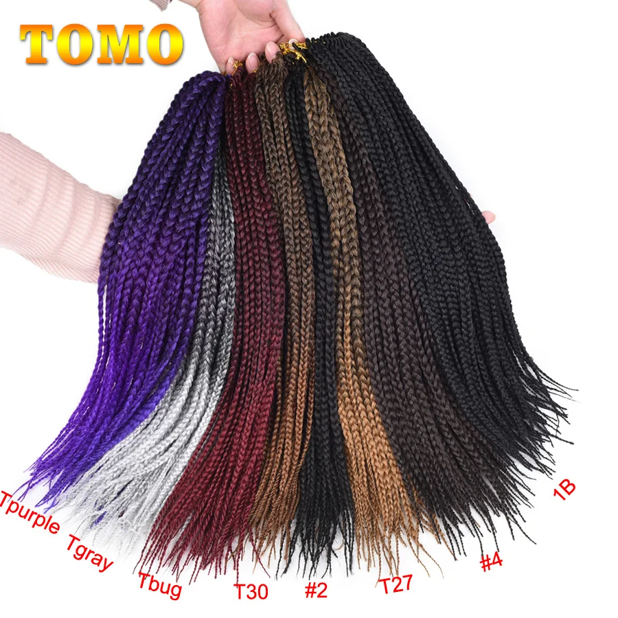 TOMO 14 18 22'' Medium Box Braid Crochet Hair Extensions Synthetic Crochet Braids 22Roots/Pack Soft Braiding 8Packs