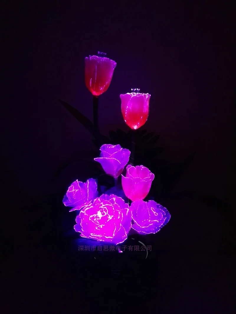 Led fiber optic lights Artificial Flowers Silk flower European Fall Vivid Peony Rose Tulips Fake Leaf Creative Led lamp