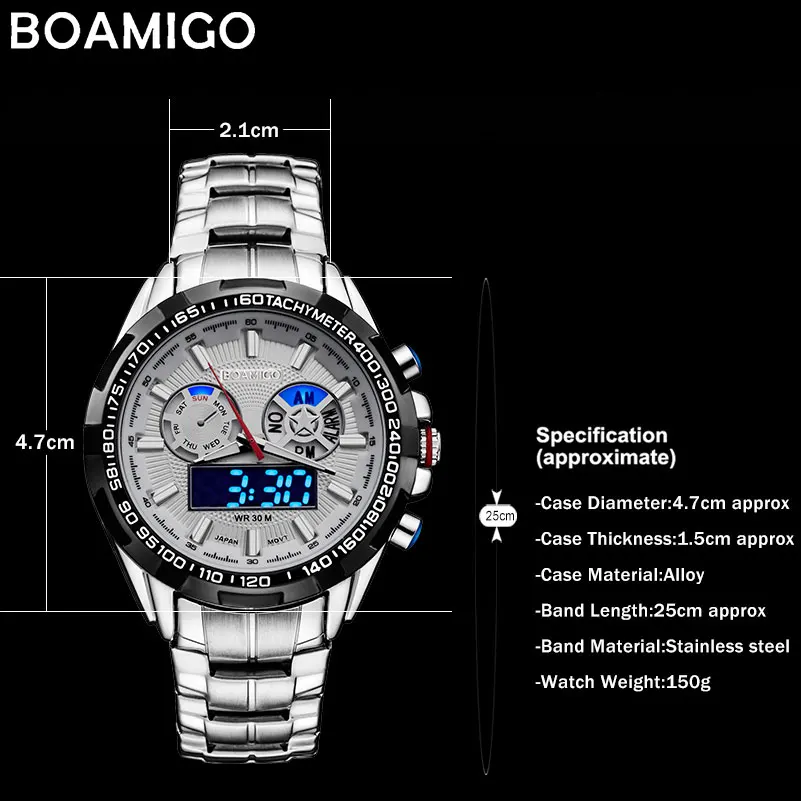 BOAMIGO top luxury brand men sports watches military fashion business steel digital quartz watch gift clock relogio masculino