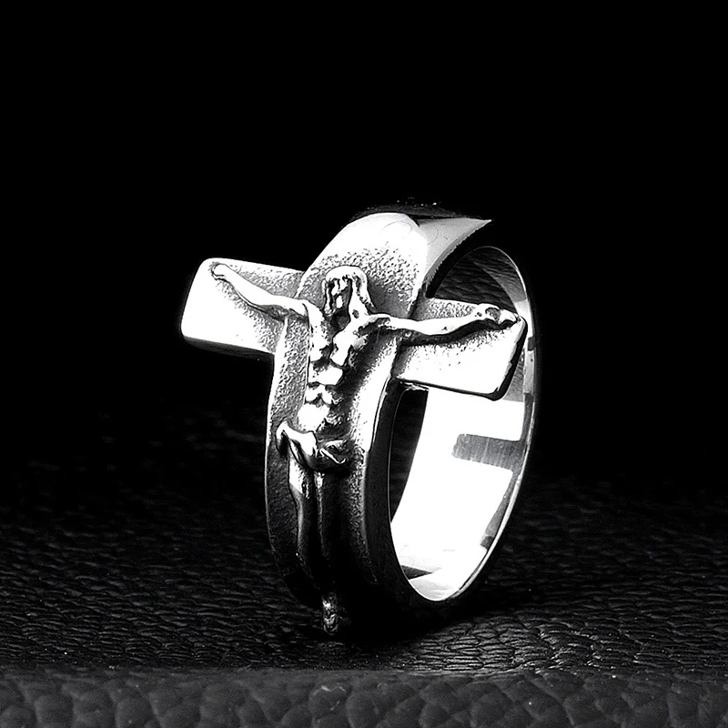INRI Crucifix JESUS Cross Ring Gold Color Titanium Stainless Steel Christian Men Prayer Rings Vintage Punk Jewelry Size 7-13