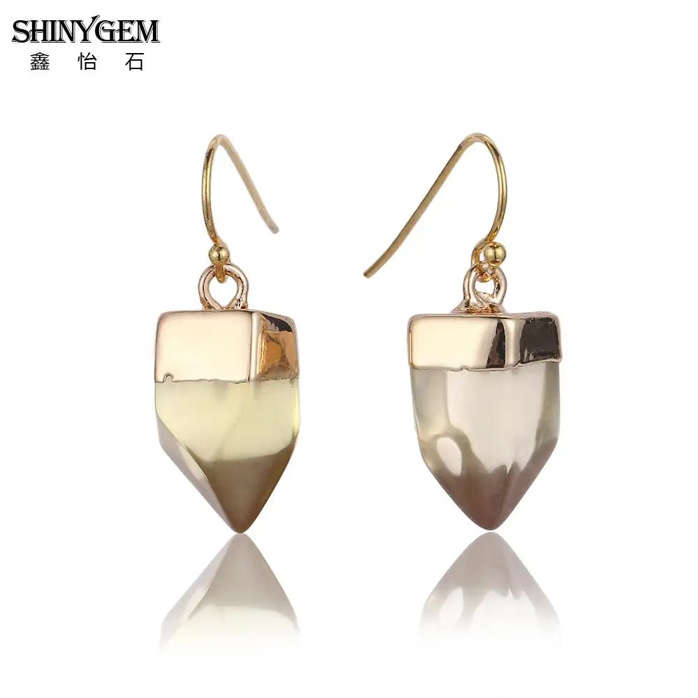 

ShinyGem Irregular Quartz Drop Earrings Citrines Amethysts Natural Crystal Earrings Yellow Purple Gem Stone Earrings For Women