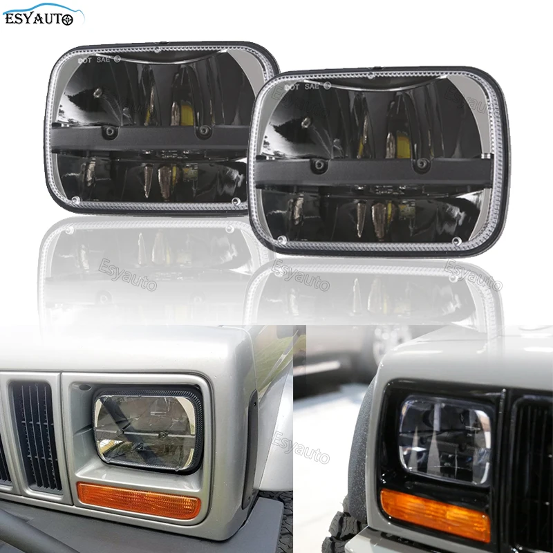 5''x7'' Inch Square headlight 6''x7'' inch 60W a set led trucklight High Low Beam Headlamp For Jeep Wrangler Cherokee