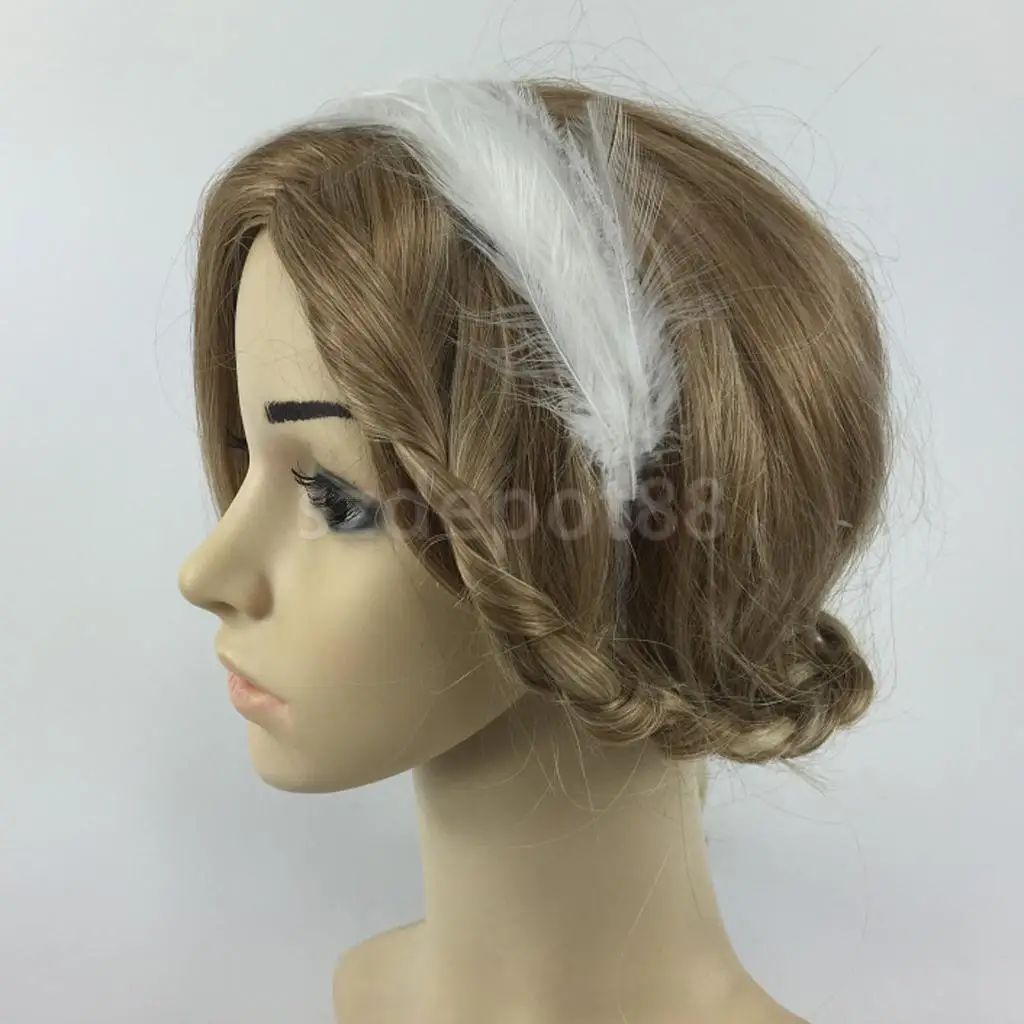 Women Girls Bride white Feather Headband Party Fascinator Hair Headpiece