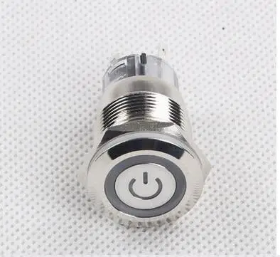 19MM with toroidal power symbol light metal self-locking push button switch car modification flathead 12v 24v