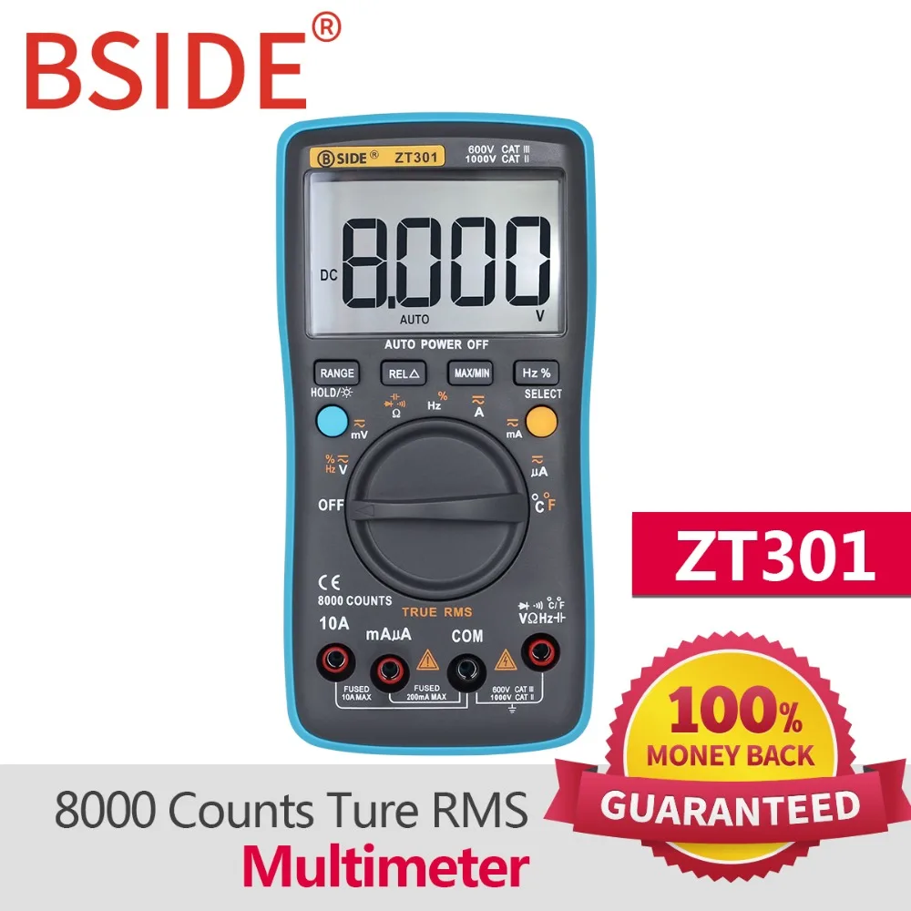 BSIDE ZT301 ZT302 Digital Multimeter 8000 9999 Counts True RMS Multifunction AC/DC Voltage Temperature Capacitance Tester DMM