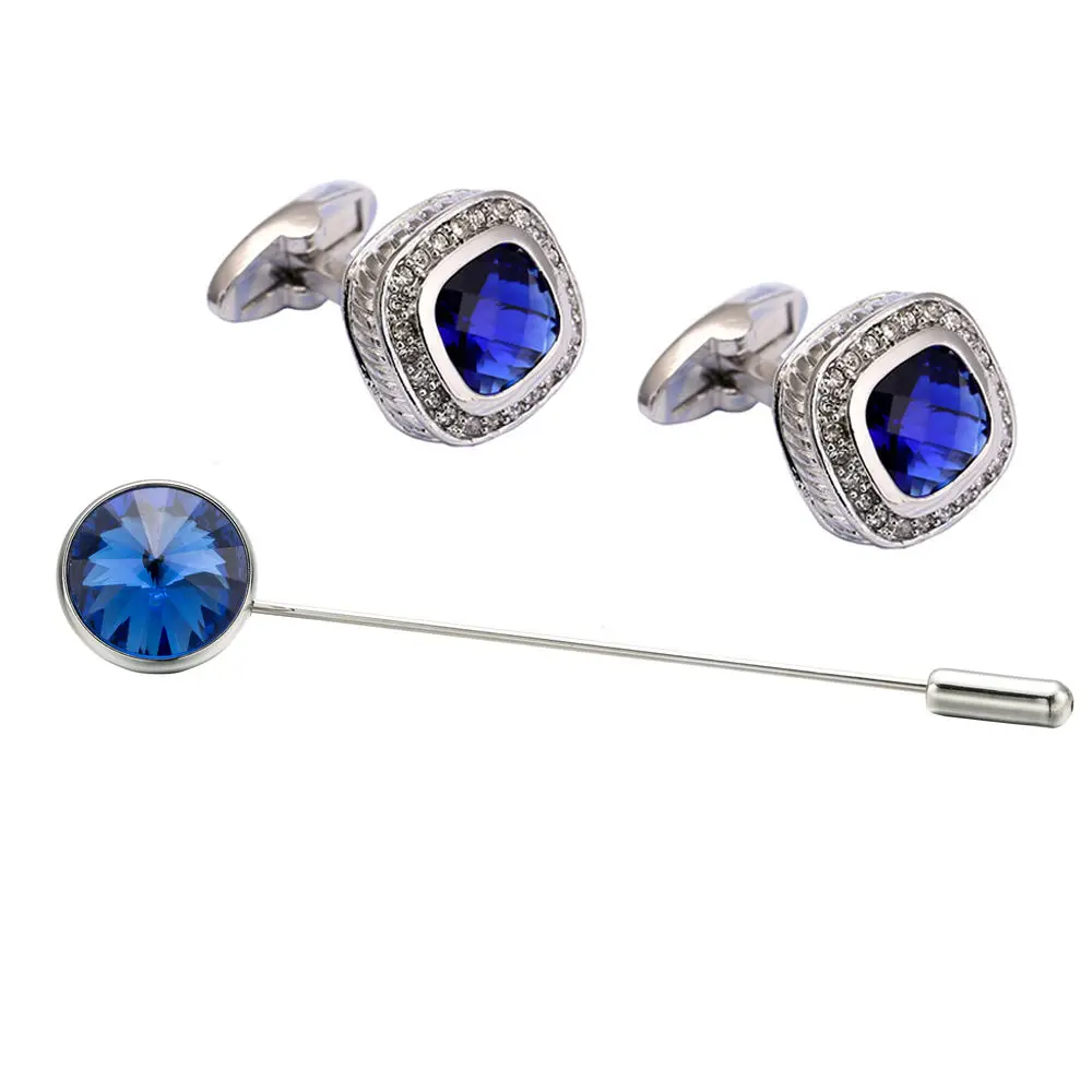 VAGULA Stylish Cufflink Brooch pin 3 Pcs Set Brass Cuff links collar pin Men Jewelry 723