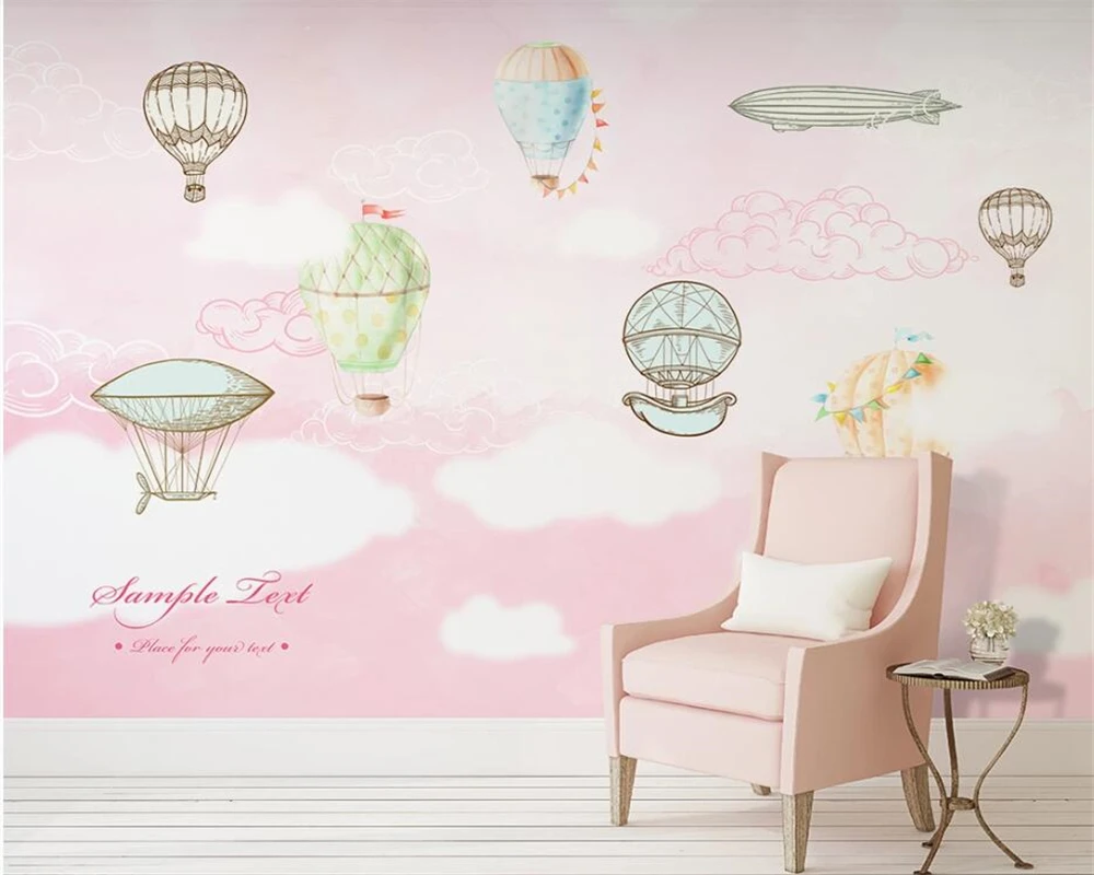 

Beibehang Photo wallpaper hand painted pink hot air balloon sofa TV children room background wall wall paper home decor tapety