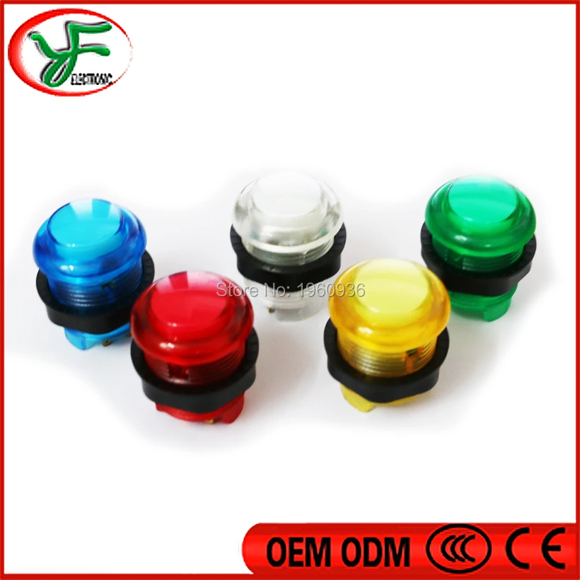 

10pcs/lot 5 colors transparent Illuminated LED Push Button 33mm Arcade button 5V lamp