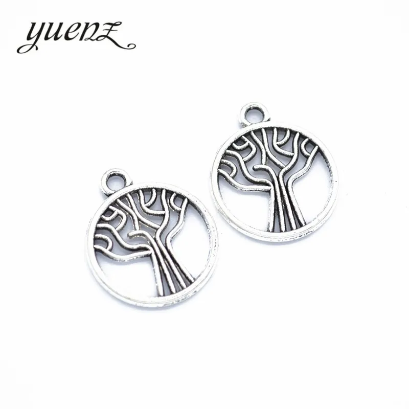 YuenZ 15 pcs Round Life Tree Charms Antique Silver color Metal Tree Charm Pendant Jewelry Making 22*18mm Q242