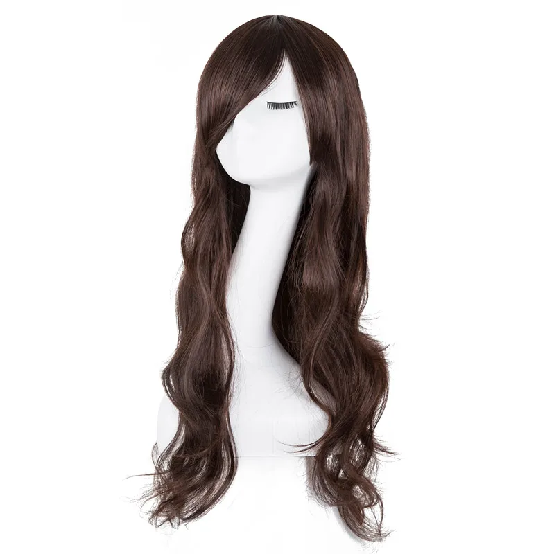 Dark Brown Wig Fei-Show Synthetic Heat Resistant Fiber Long Wavy Inclined Bangs Hair Female Women Costume Cosplay Hairpiece