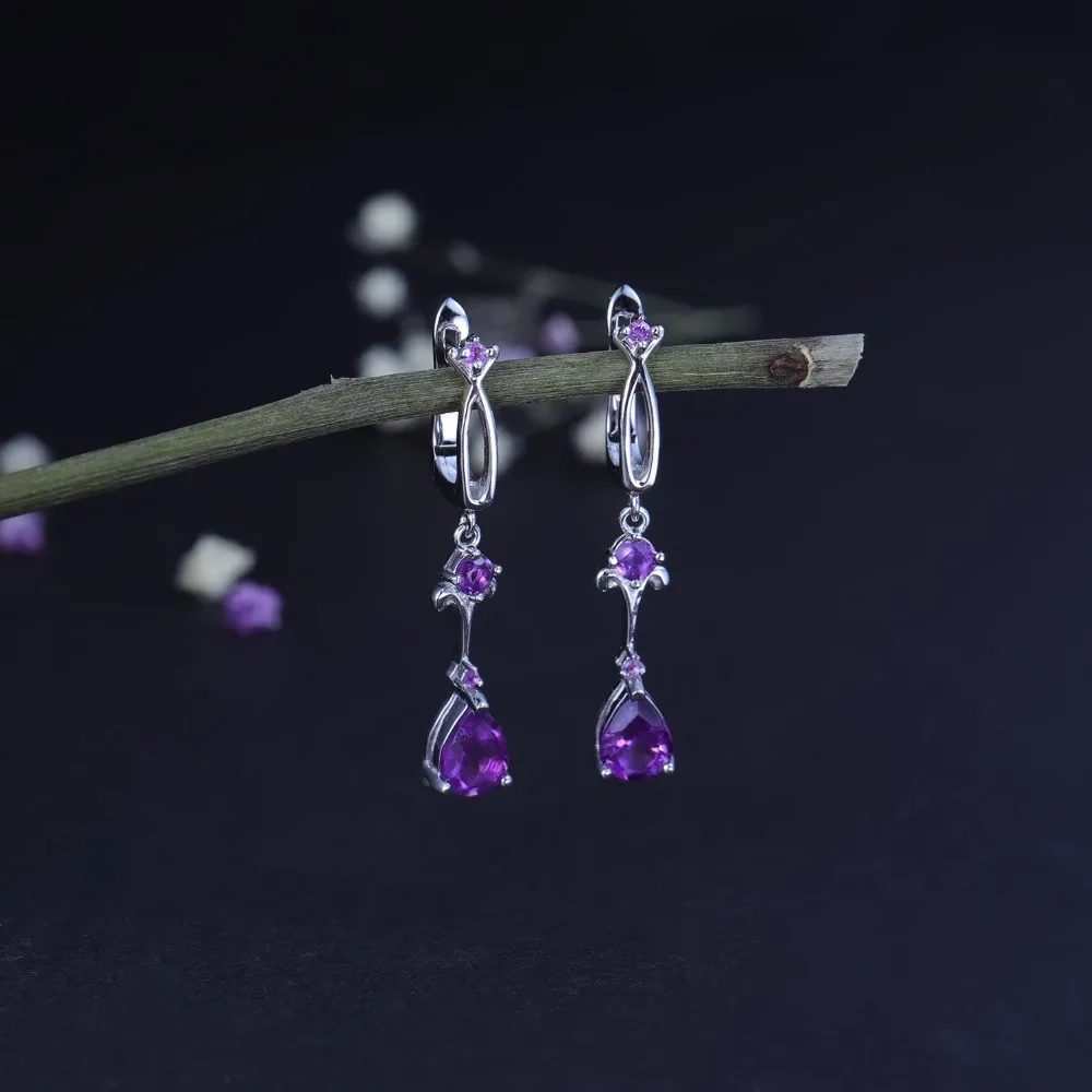 Gem\'s Ballet 2.87Ct Natural Purple Amethyst Drop Earring 925 Sterling Silver Flower Vintage Earrings For Women Fine Jewelry