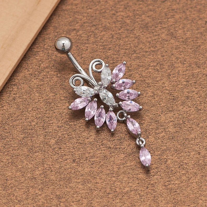 316L Stainless Steel Color Flower Navel Belly Button Piercing Ring 1.6*10*5*8mm Fashion Body Jewelry