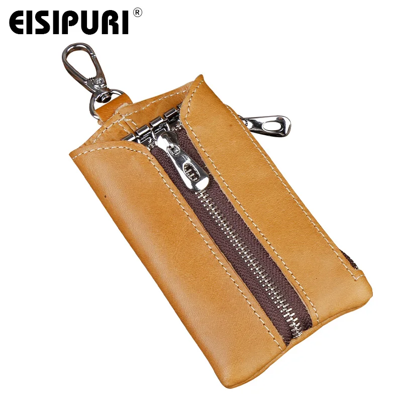 Men\'s Car Keys Wallets Genuine Cowhide Leather Male Key Holder Organizer Housekeeper Keychain Purse Key Ring Bag Keys Case Pouch