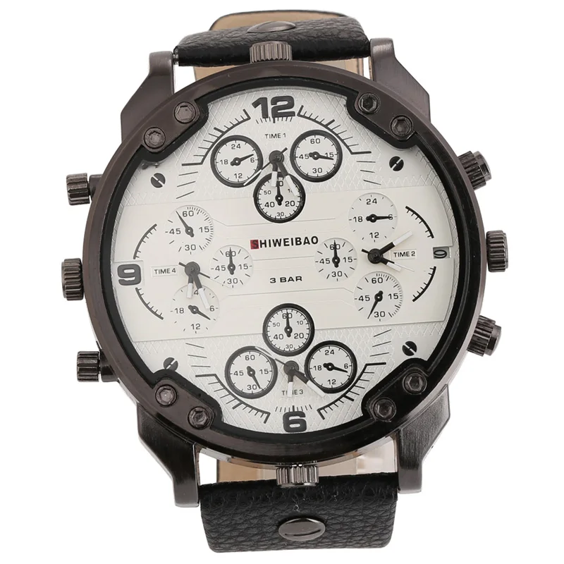 Shiweibao-Relojes de cuarzo para Hombre, pulsera militar de cuero, de marca superior, de lujo, con cuatro zonas horarias