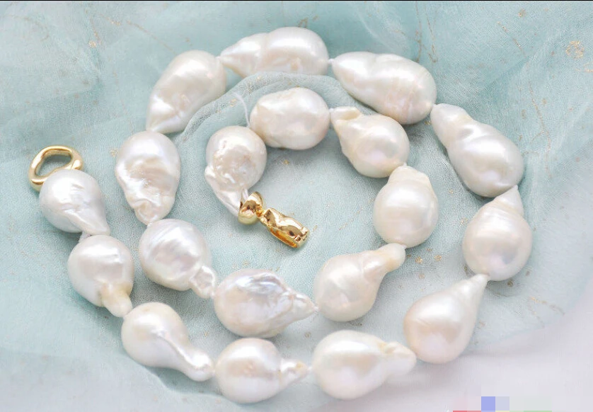 

Beautiful 18" 25mm white baroque teardrop KESHI REBORN PEARL NECKLACE