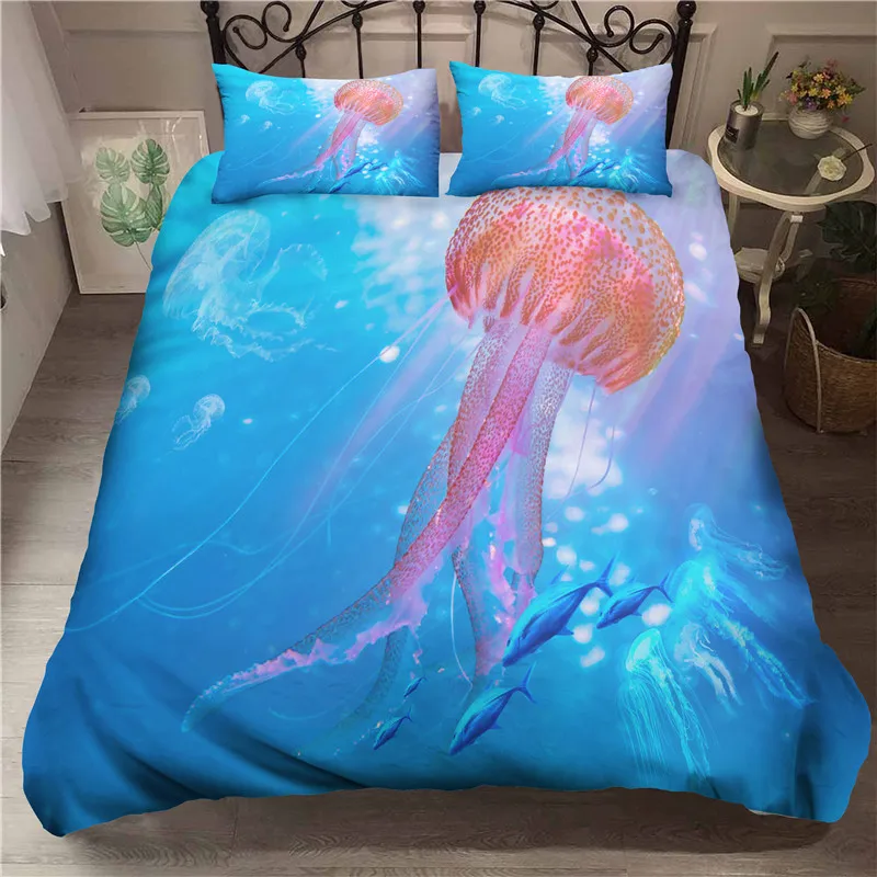 

Home Textile Jellyfish Pattern Bedding Set 3D Duvet Cover Set with Pillow Case Kids Single Bedclothes Twin Bed set