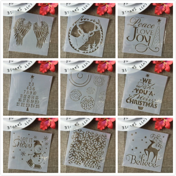 

9Pcs/Lot 13cm Christmas Snowman Deer DIY Layering Stencils Painting Scrapbook Coloring Embossing Album Decorative Card Template