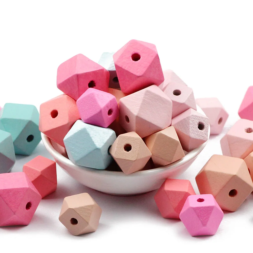 5-30pcs Mixed Color Wood Spacer Beads 15/20MM Octagonal Cube Geometric Faceted Wooden Beads For Jewelry Making DIY Necklace toys