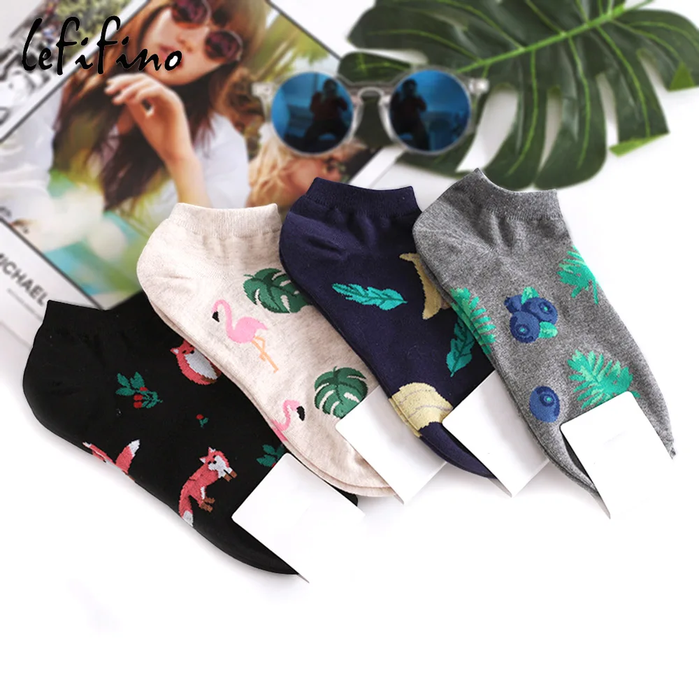 Korean Cute Jacquard/Plant/Cactus Print Fox Pattern Art Socks Women Animal/Flamingos Ankle Socks Funny Socks Kawaii Soks Le67040