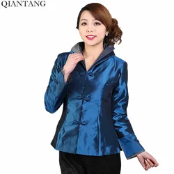 High Quality Navy Blue Spring Women's Jacket Classic China Style Silk Satin Coat Mujeres Chaqueta Size S M L XL XXL XXXL Mny11-C