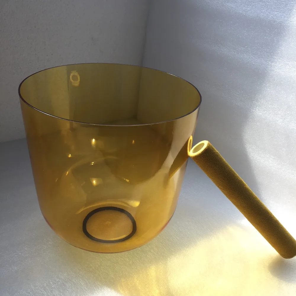 

Standard 432HZ 3th Octave yellow Crystal Singing Bowl size 8.0 Inch in Perfect Musical Note "E", solar plexus chakra