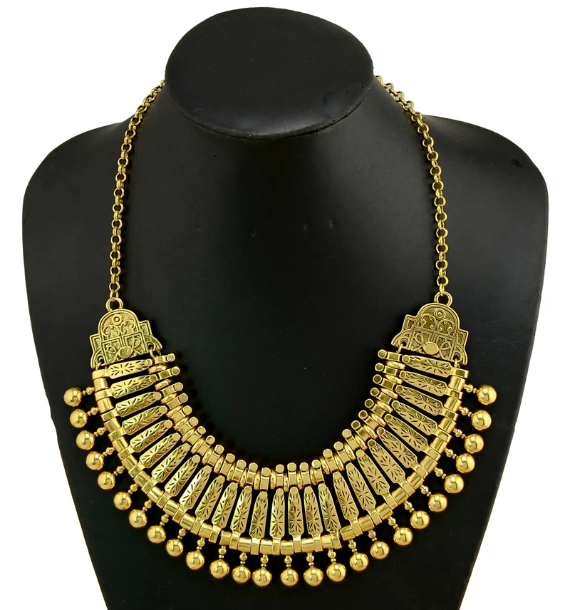New Vintage Style Retro Golden Carving Round Charm Ball Coin Zamak Choker Collar Turkish India Tribal Statement Necklace