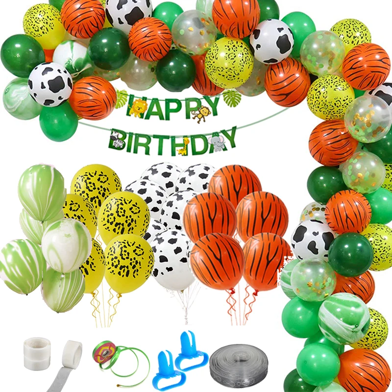 75PCS Jungle Party Balloons Decoration Kit Safari Party Baby Shower Animal Balloons Arch Kids Birthday Balloon Zoo Themed Party