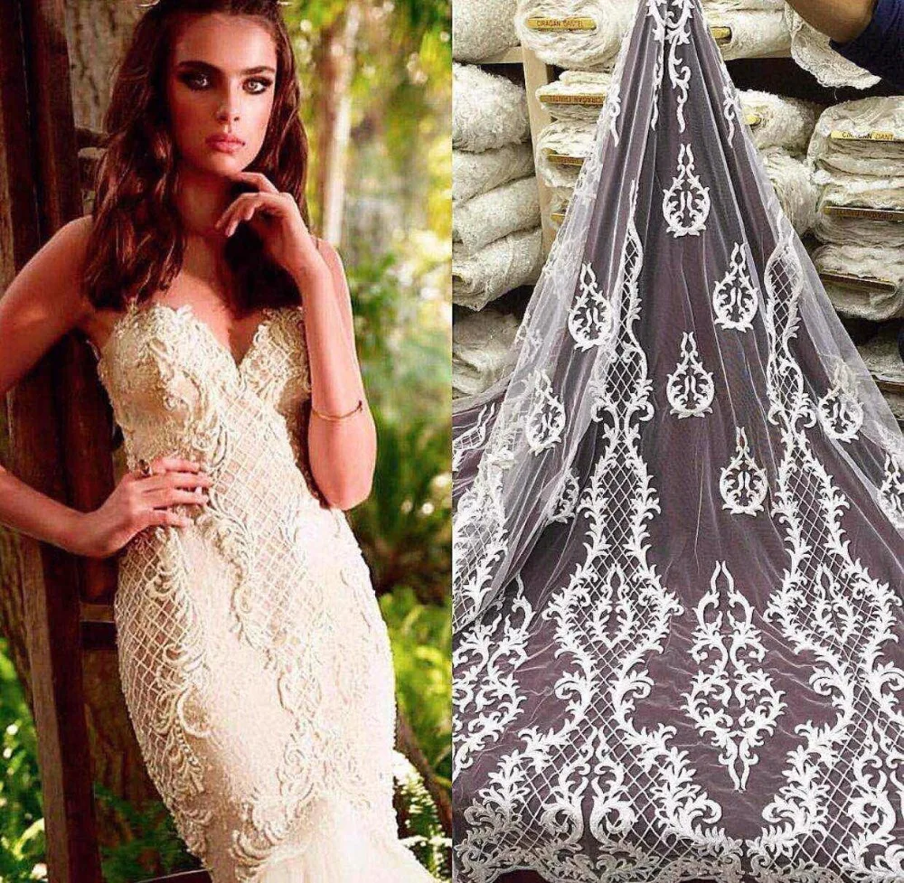 

Wholesale Nigerian SYJ-42917 lace fabric high quality african Embroidered tulle lace fabric for wedding dresses