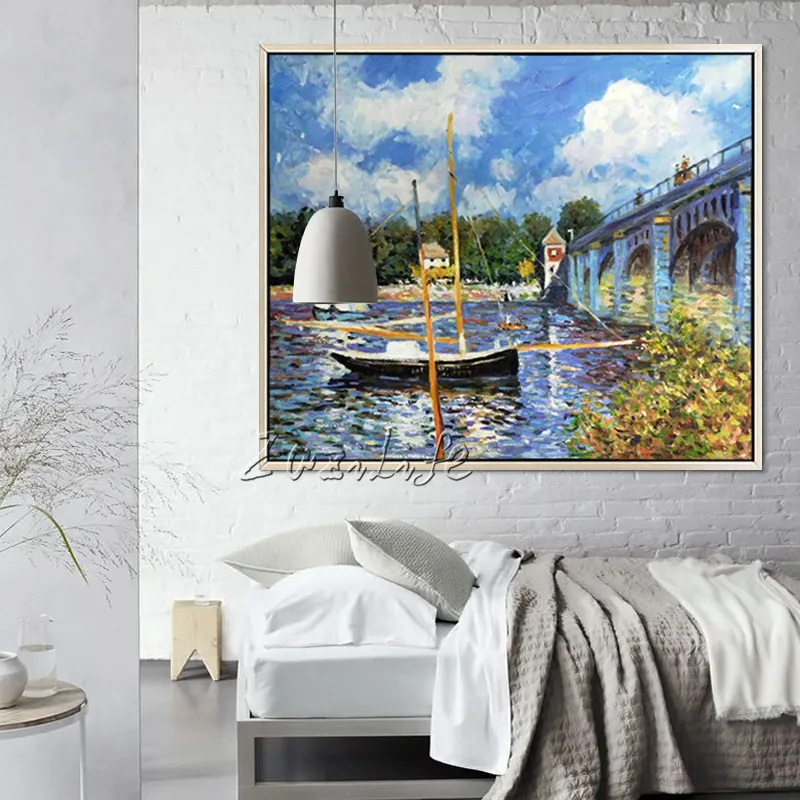 Claude Monet oil painting on canvas Landscape painting boat lake painting Wall Pictures for Living room home decor Hand painted