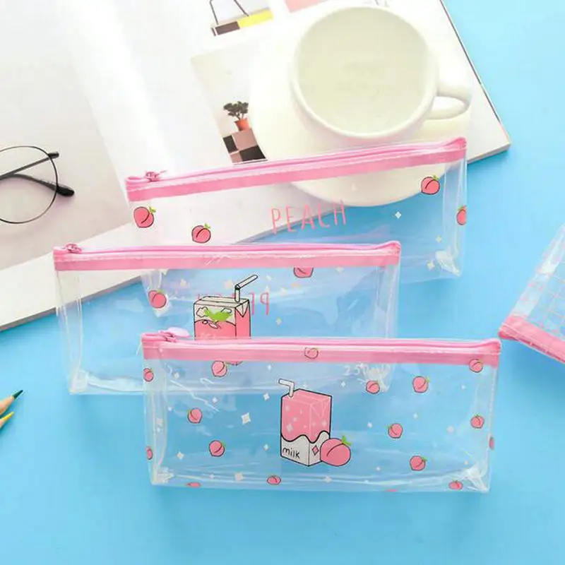 1 Piece Pink Peach Girls Pencil Bag Student Pen Case School Office Stationery Children's Birthday Gift