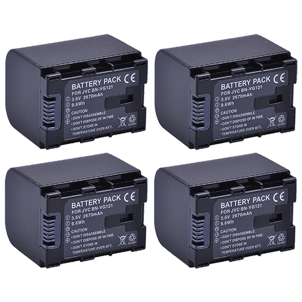 4Pcs 2670mAh BN-VG121,VG121U,VG121US Batteries + Charger Kits for JVC Everio GZ-E Series BN-VG138 BN-VG107U BN-VG114 Camcorders